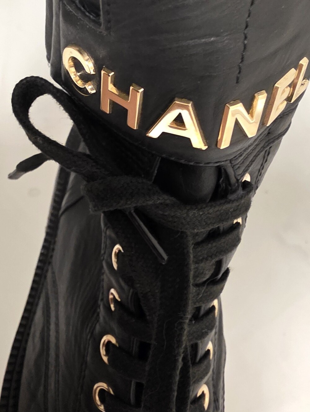 CHANEL Black Leather Lace-Up Boots - Picture 4 of 10